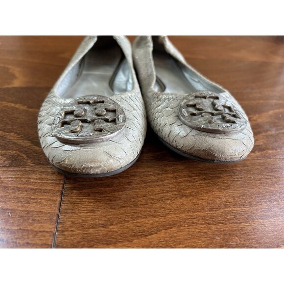 TORY BURCH Silver Snakeskin Leather Ballet Flats Size 8 leather - Picture 4 of 10